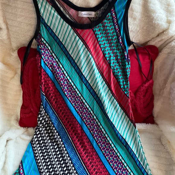 Calvin Klein Beautiful Print A Line Maxi Stretch Dress - Picture 3 of 16